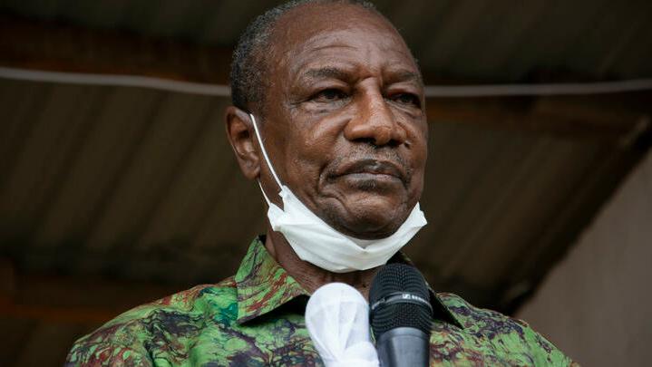 President, Alpha Conde, addresses his supporters campaign rally in Kissidougou on October 12, 2020. Presidential elections are to be held on October 18, with incumbent President bidding for a third term in office, defying critics who say he forced through a new constitution this year enabling him to sidestep two-term presidential limits.