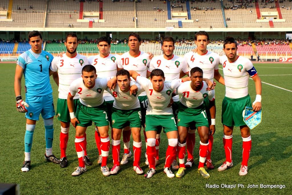 L’équipe olympique marocaine (vert blanc) lors du match contre celle de la RDC ce 18/06/2011 au stade des martyrs à Kinshasa, score final : 1-1. Radio Okapi/ Ph. John Bompengo