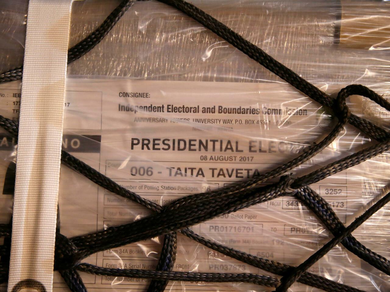 A shipment of presidential election ballots is seen ahead of Kenya’s August 8 election at the Jomo Kenyatta international airport in Nairobi, Kenya, July 31, 2017. REUTERS/Baz Ratner